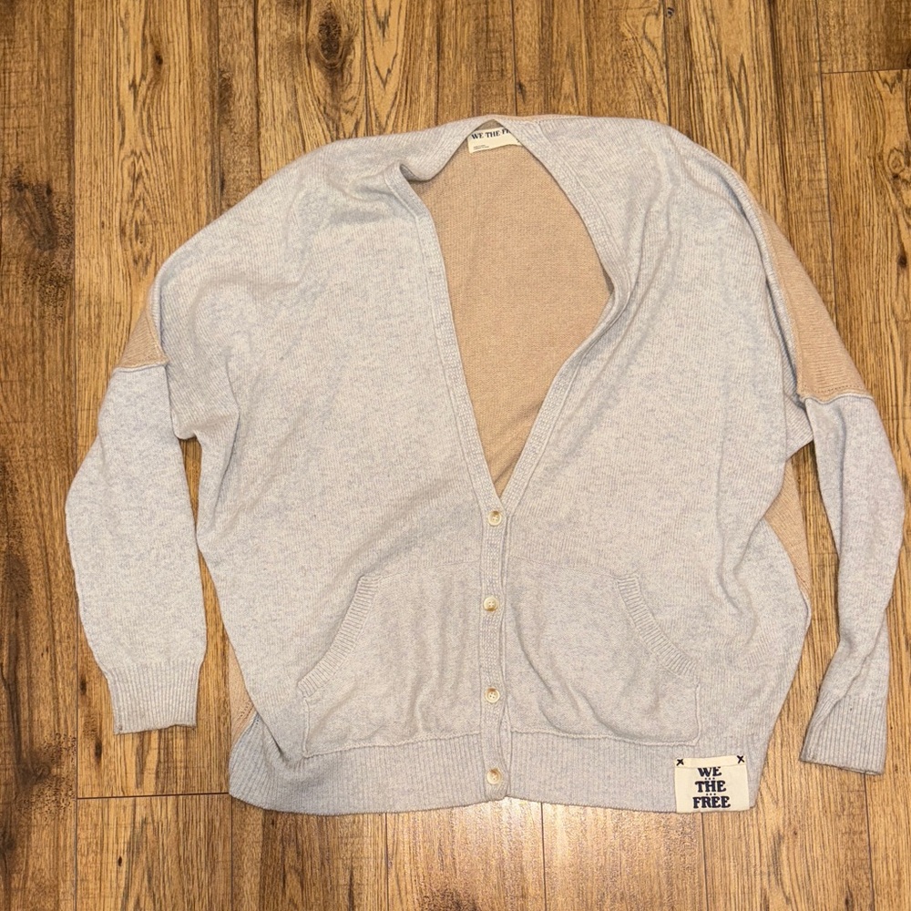 We The Free Light Gray and Beige Cardigan